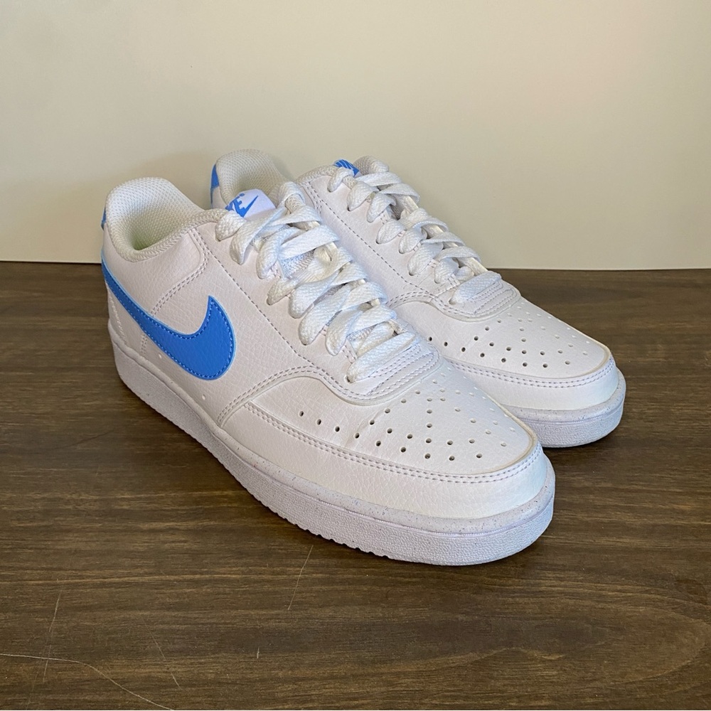Size 6.5W - Nike Court Vision Low White Blue Swoosh